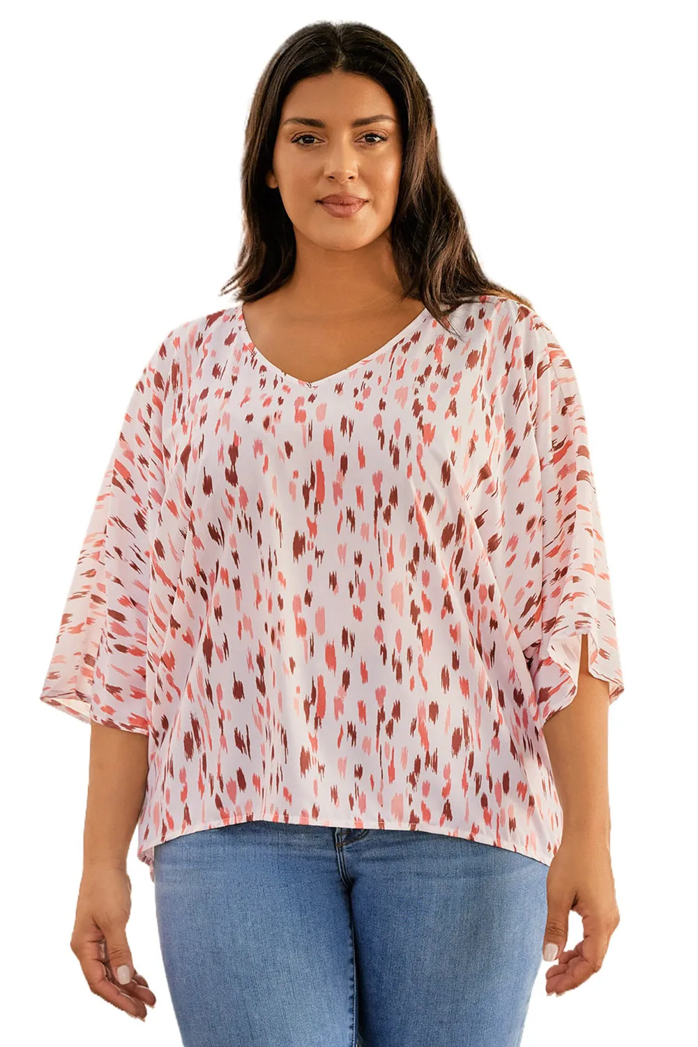 Printed 3/4 Dolman Sleeve Plus Size Blouse