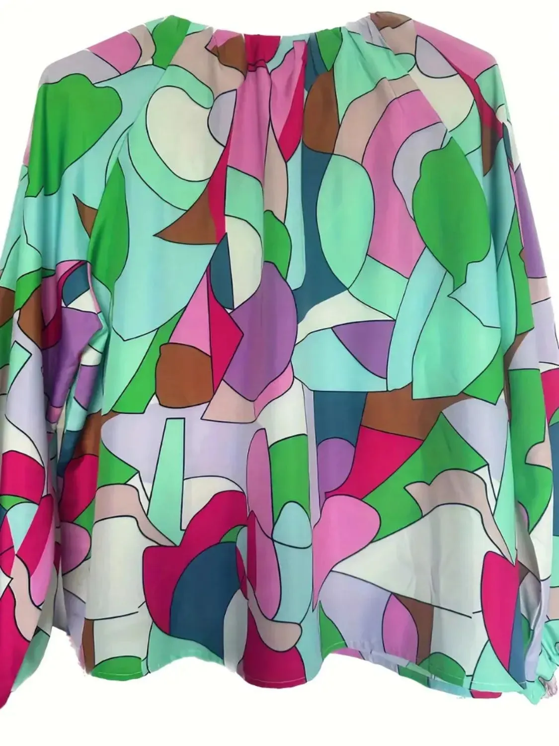 Printed V-Neck Long Sleeve Blouse