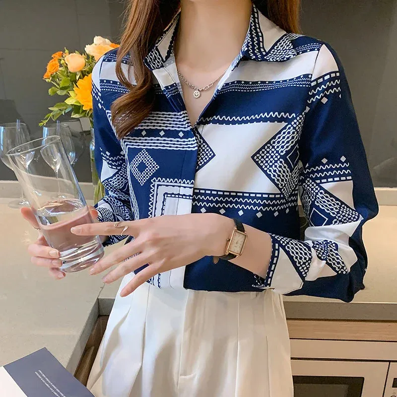 printing ladies shirts Women's Blouses Spring Autumn Long Sleeve Shirts Tops