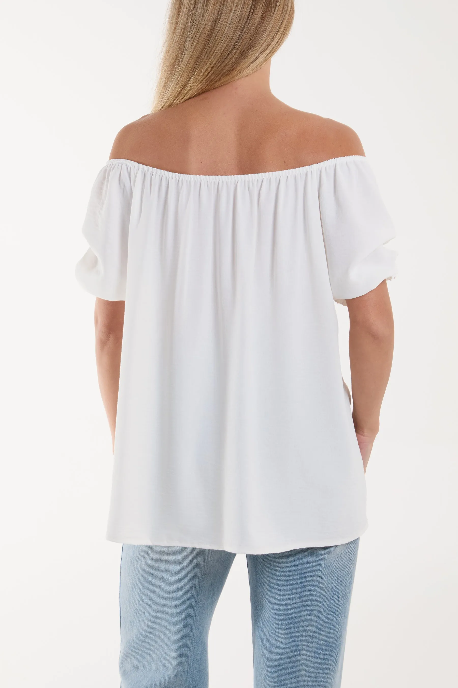 Puff Sleeve Smock Bardot Top