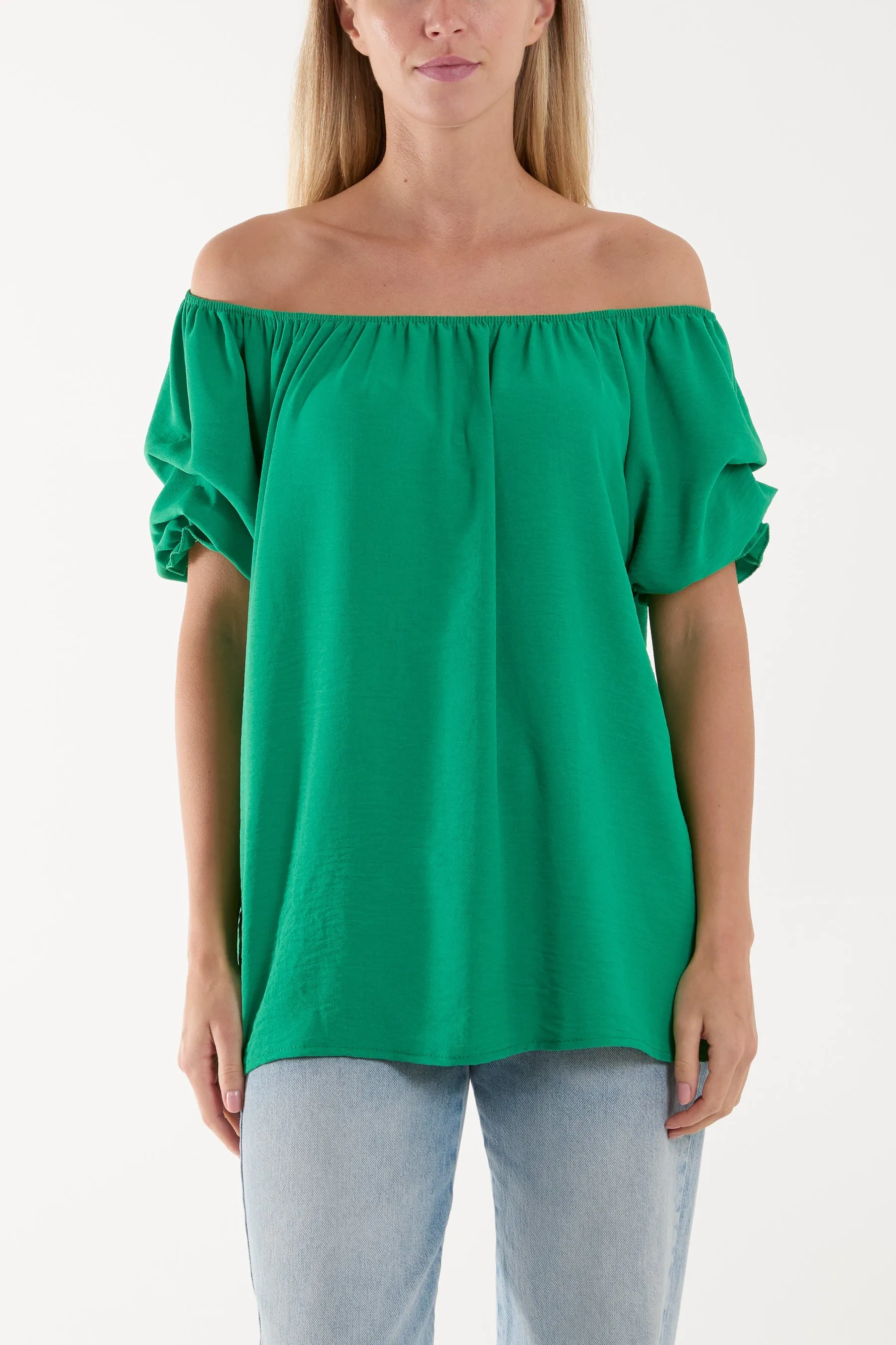 Puff Sleeve Smock Bardot Top