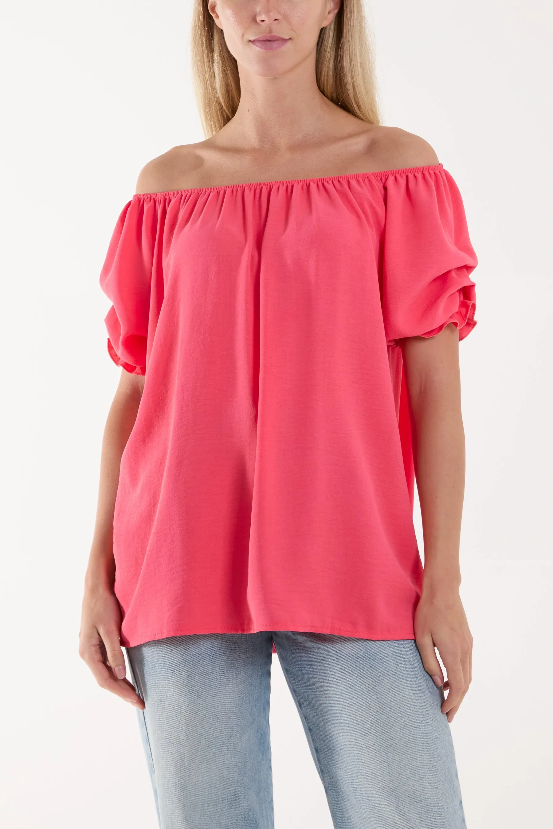 Puff Sleeve Smock Bardot Top