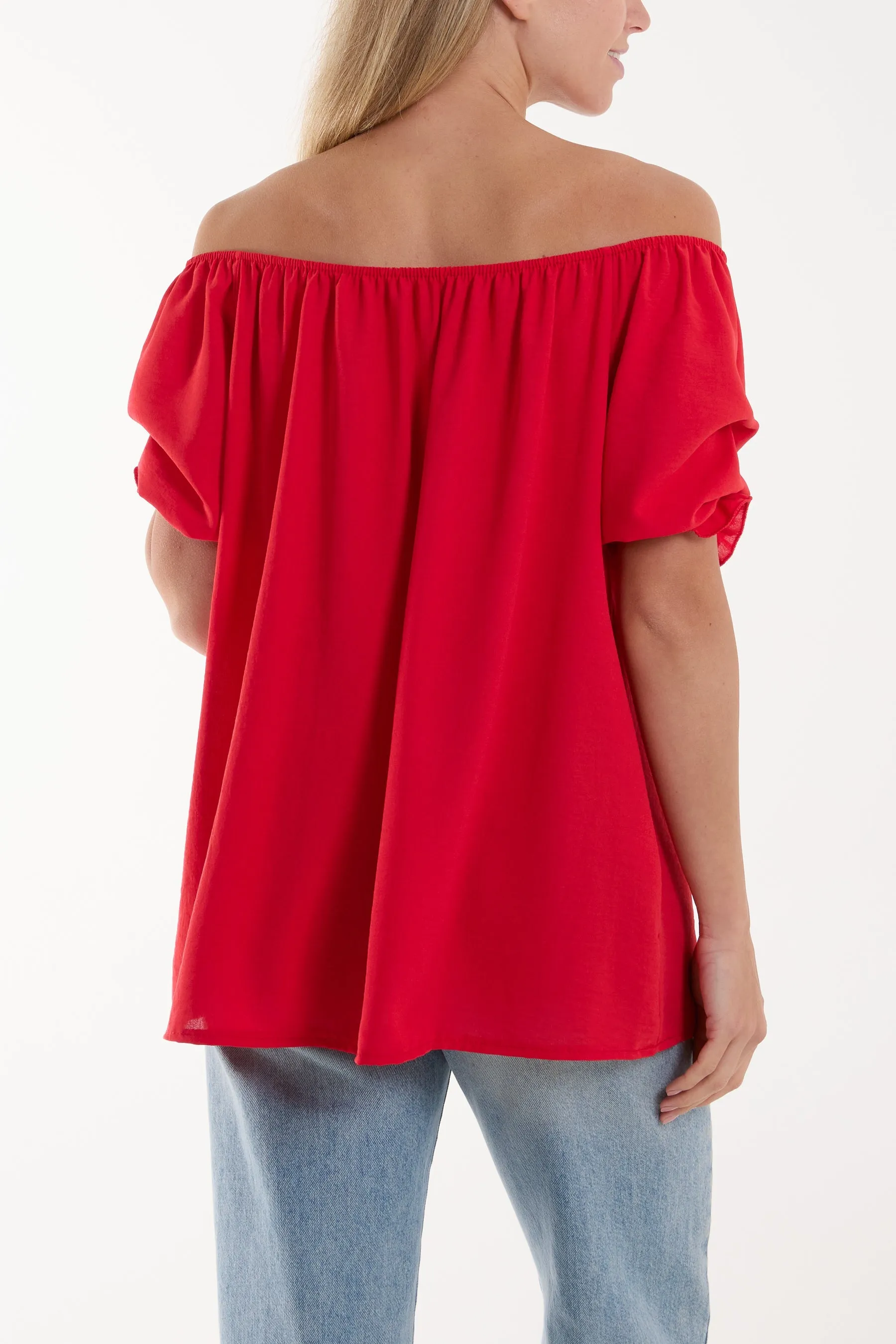 Puff Sleeve Smock Bardot Top
