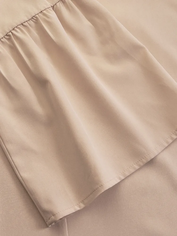 Pure Color Irregular Hem Flared Sleeve O-neck Casual Women Midi Dress