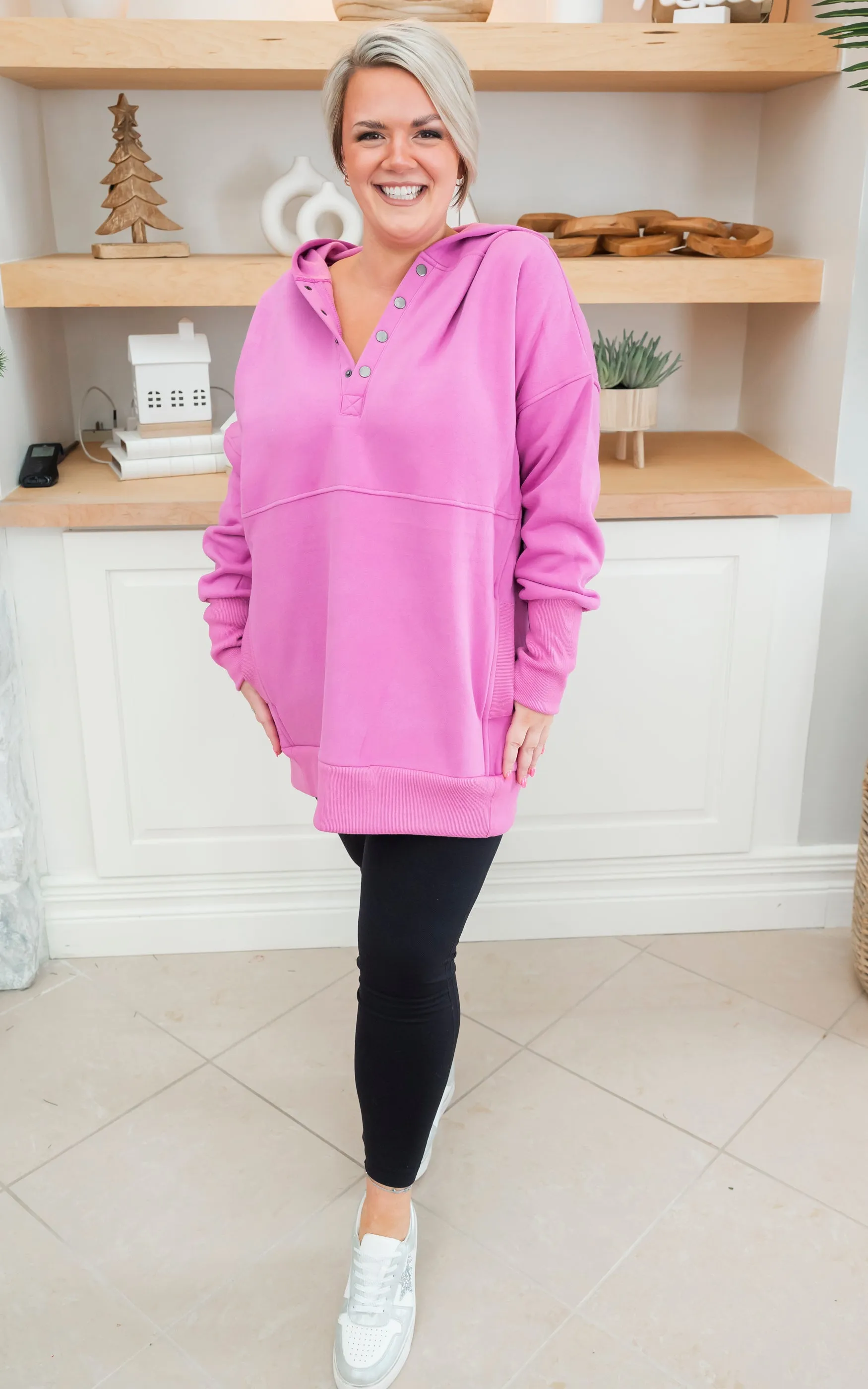 Purple Never Take Off Button Front Tunic Hoodie with Pockets by Salty Wave *DEAL-FINAL SALE