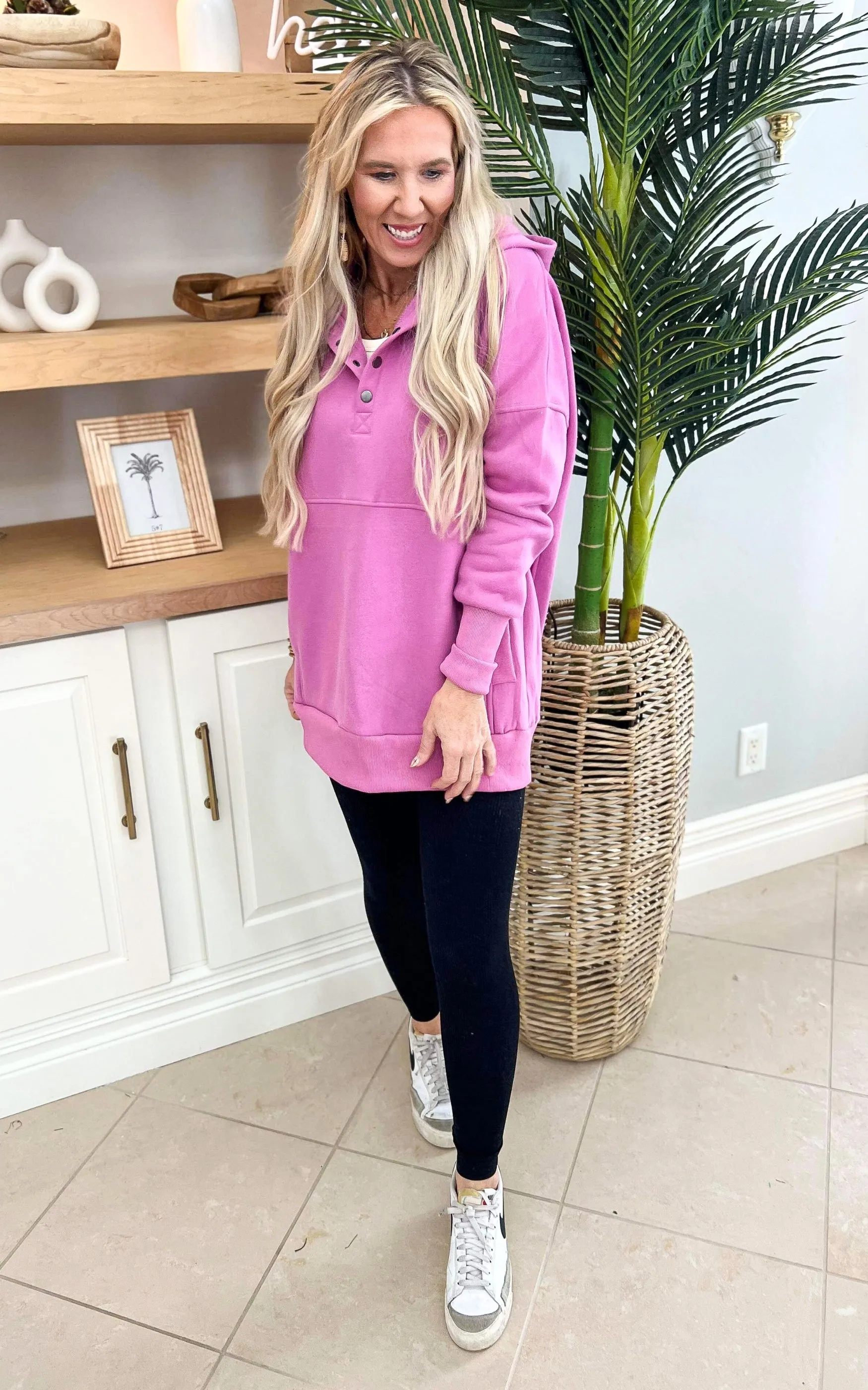 Purple Never Take Off Button Front Tunic Hoodie with Pockets by Salty Wave *DEAL-FINAL SALE