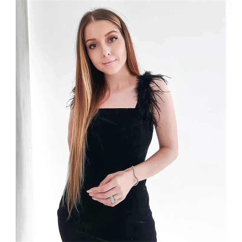 "BLACK SPLIT FUR SHOULDER" DRESS N111003