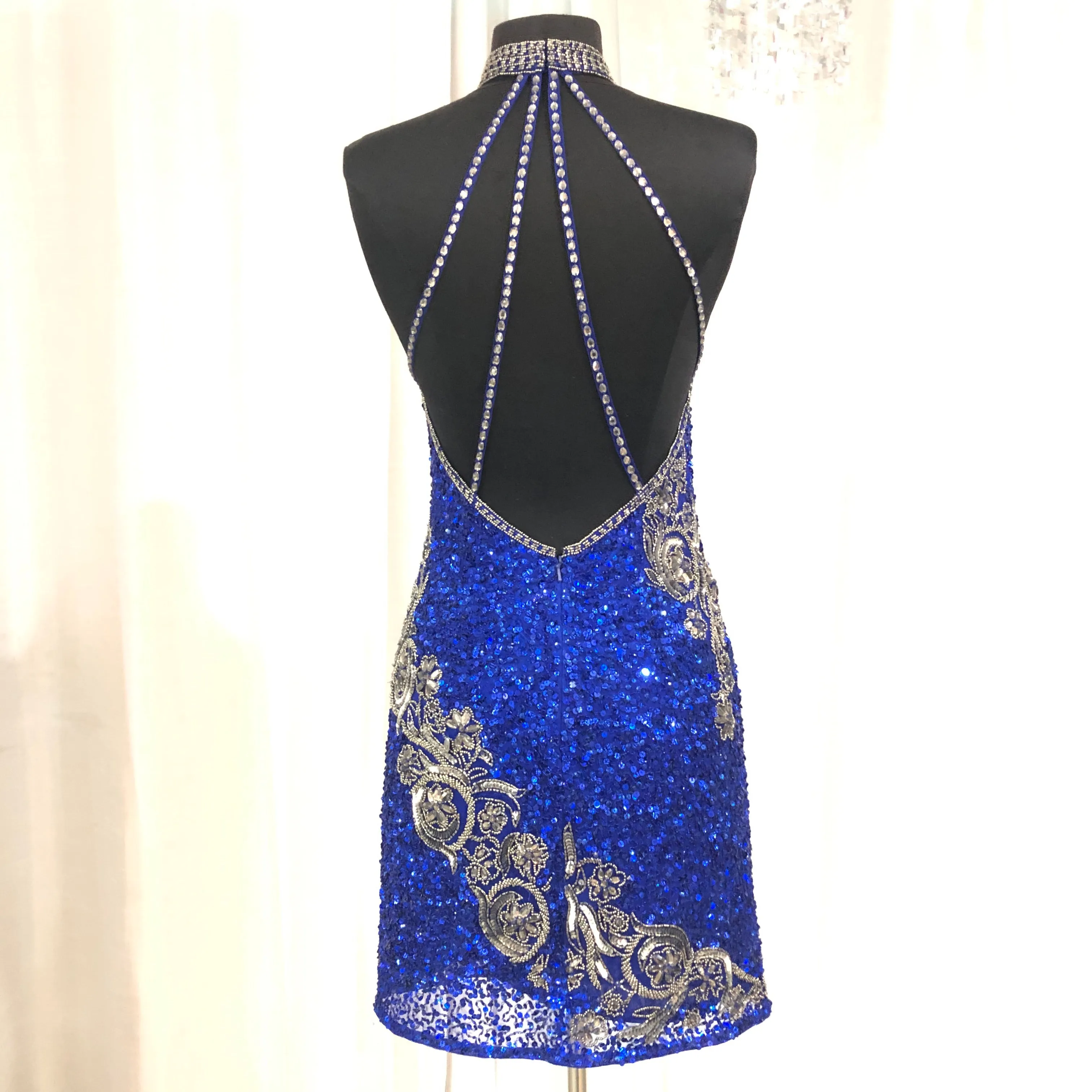 RACHEL ALLAN Short Royal Blue & Gunmetal Form Fitting Gown Size 4