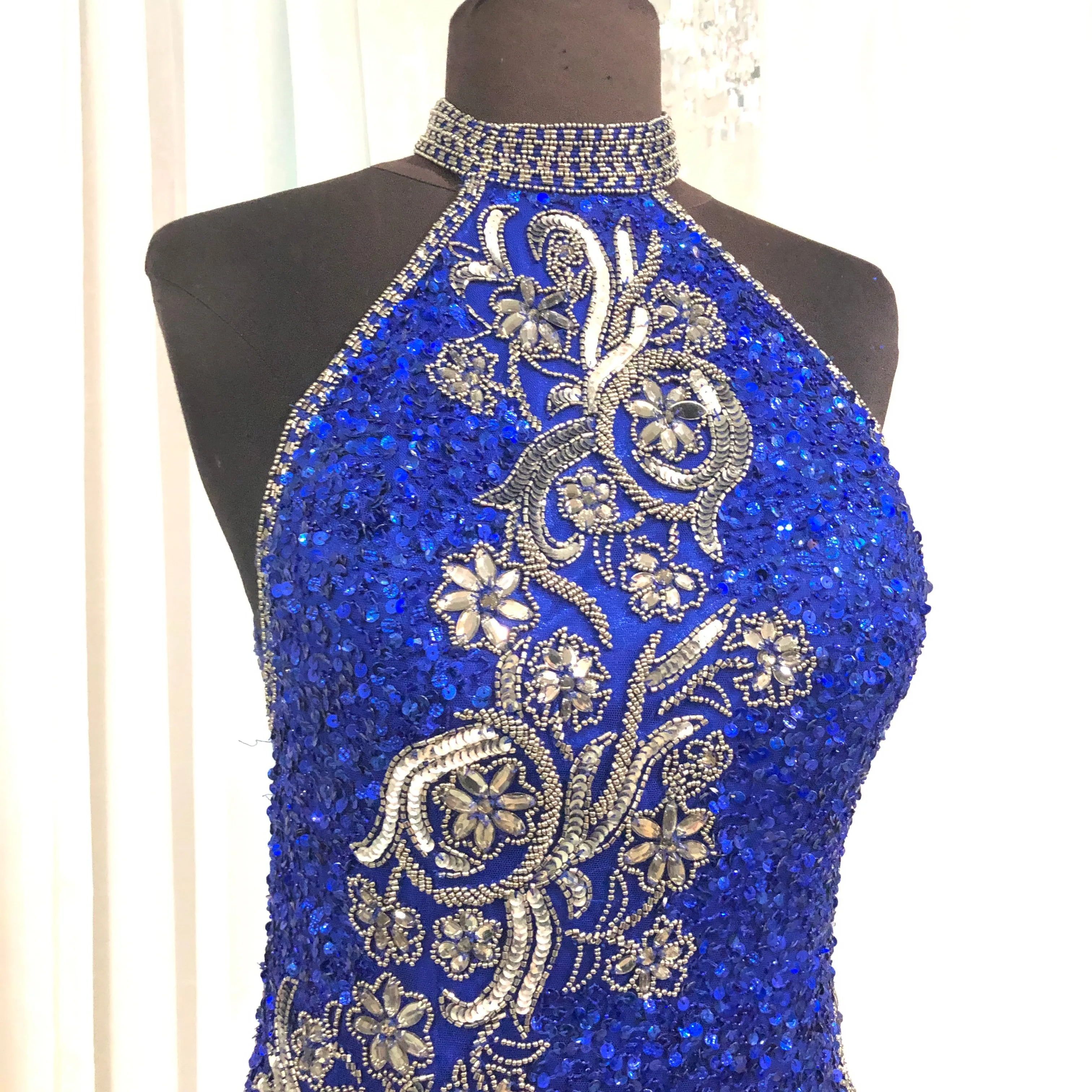 RACHEL ALLAN Short Royal Blue & Gunmetal Form Fitting Gown Size 4