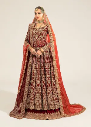 Red Pakistani Bridal Dress in Pishwas Lehenga Style
