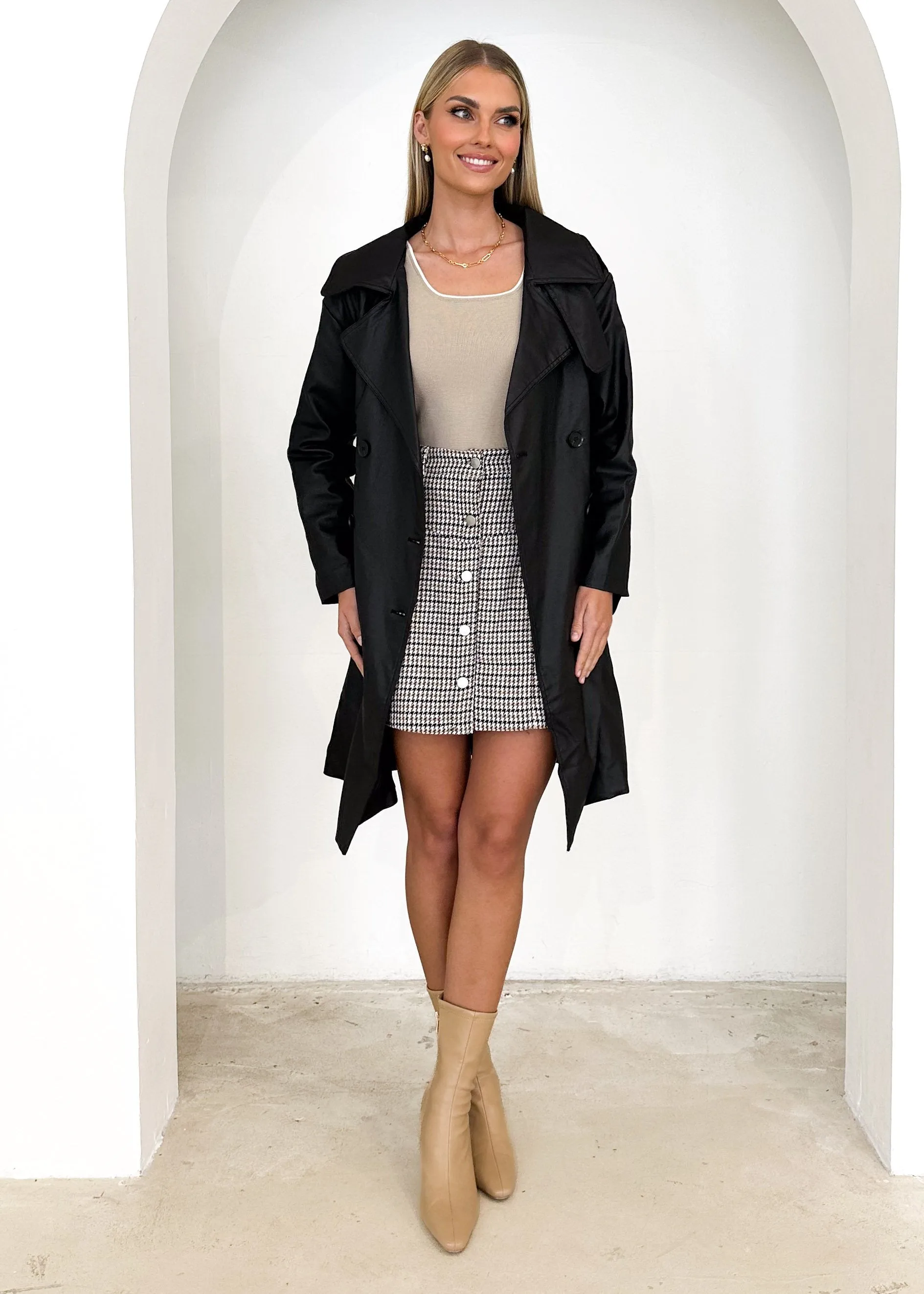 Rexia Coated Trench Coat - Black