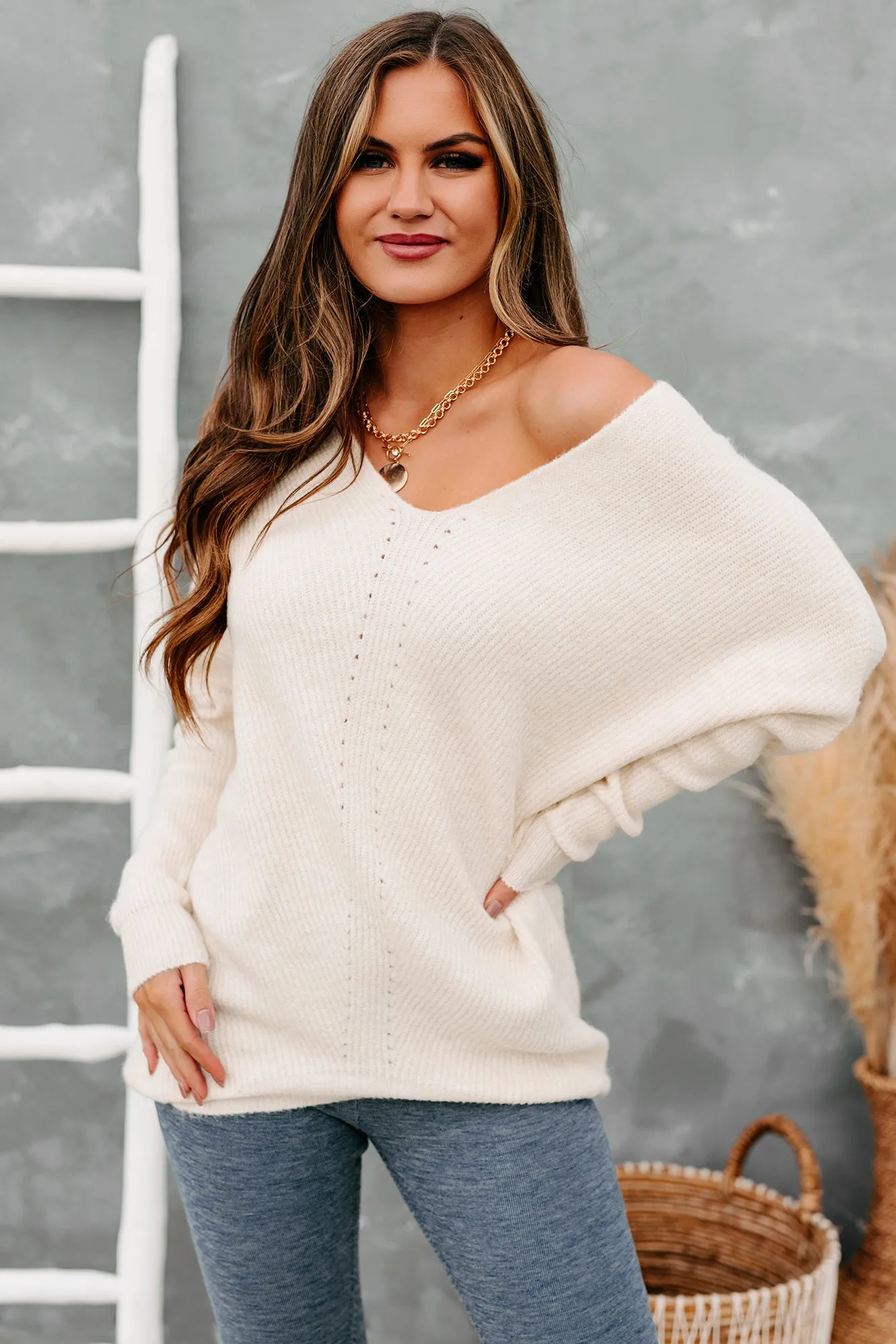 Rhetorical Response Oversized Ribbed Sweater (Cream)