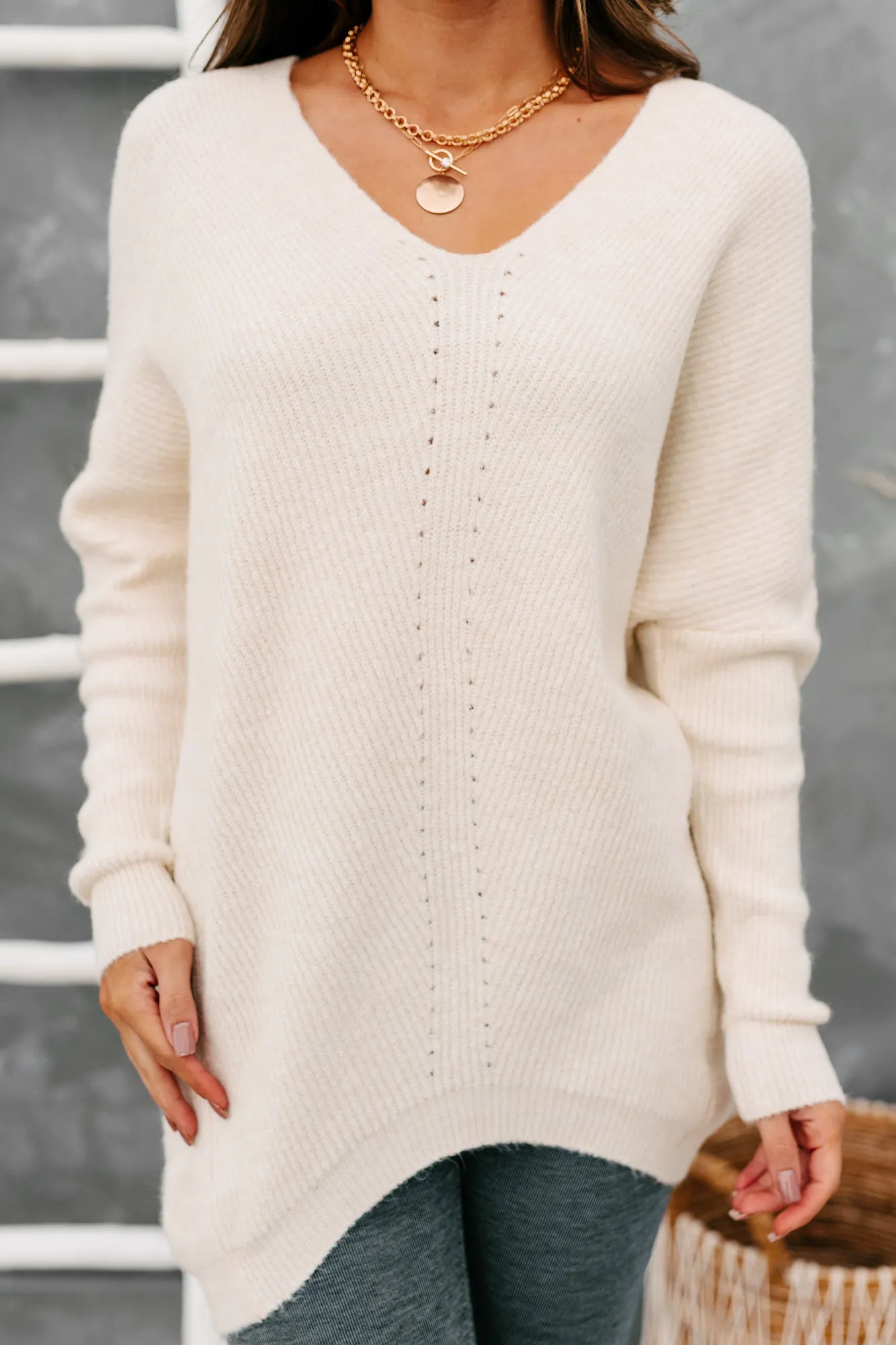 Rhetorical Response Oversized Ribbed Sweater (Cream)