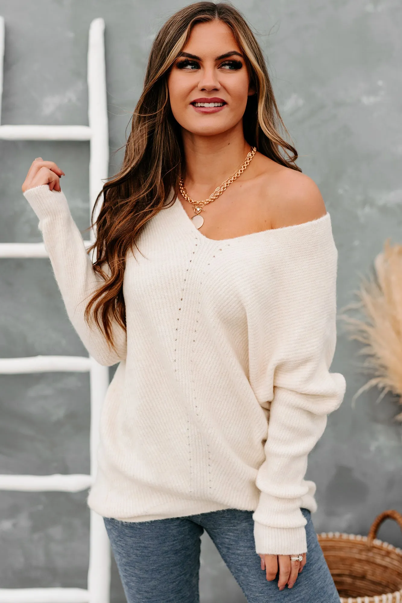 Rhetorical Response Oversized Ribbed Sweater (Cream)