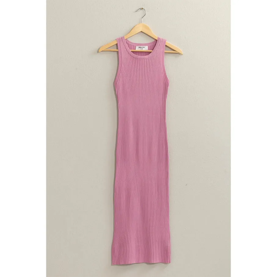 Ribbed Midi Dress - Pink