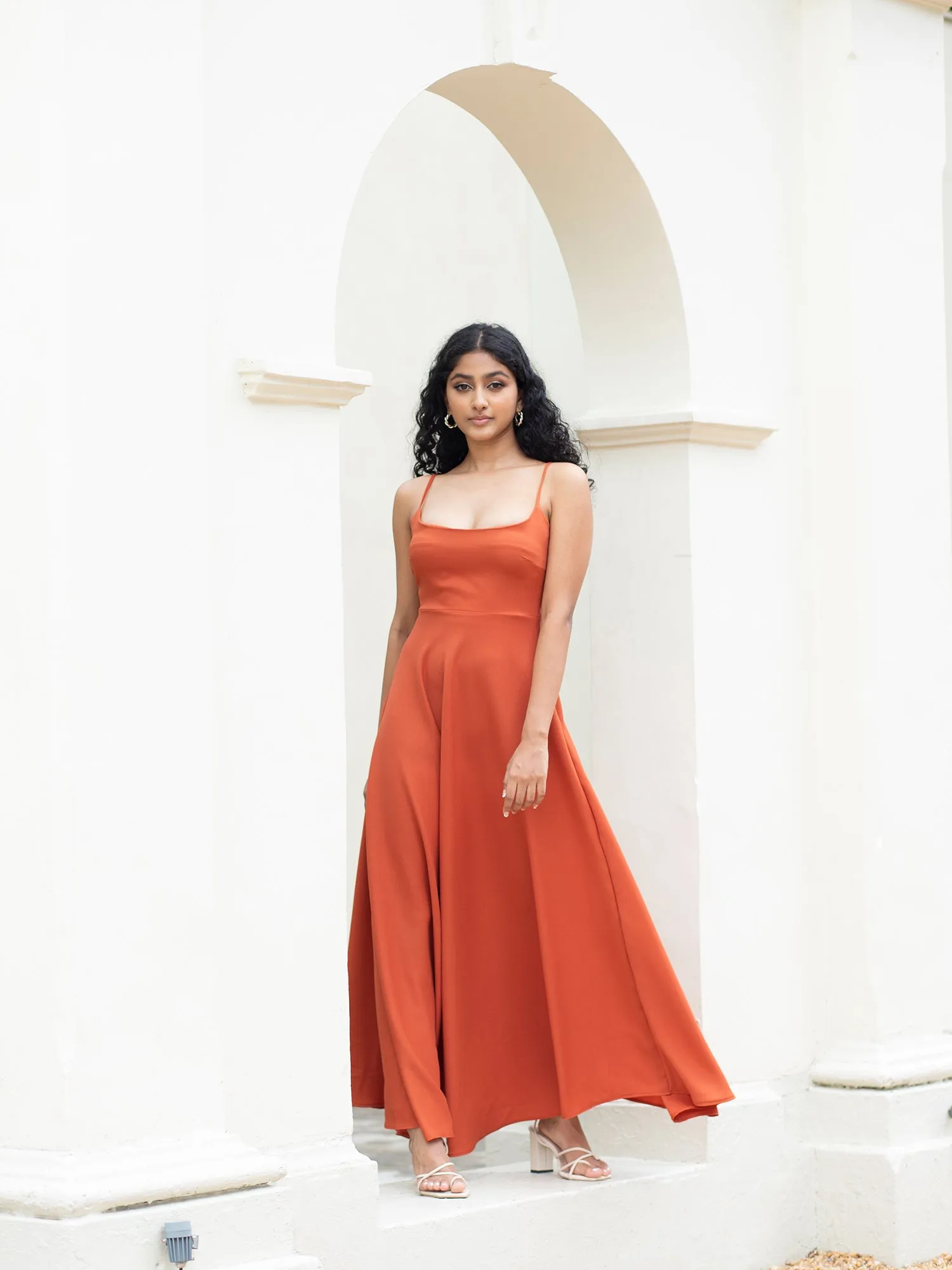 Round Neck Flared Maxi Dress