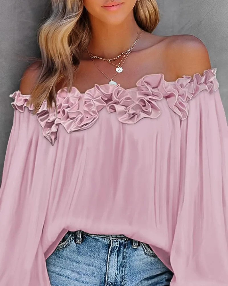 Ruffle Hem Lantern Sleeve Top