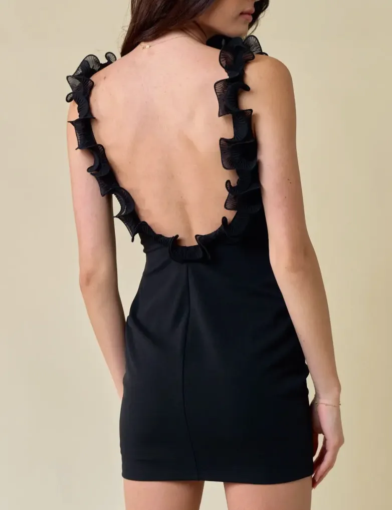 Ruffled Neckline Sleeveless Bodycon