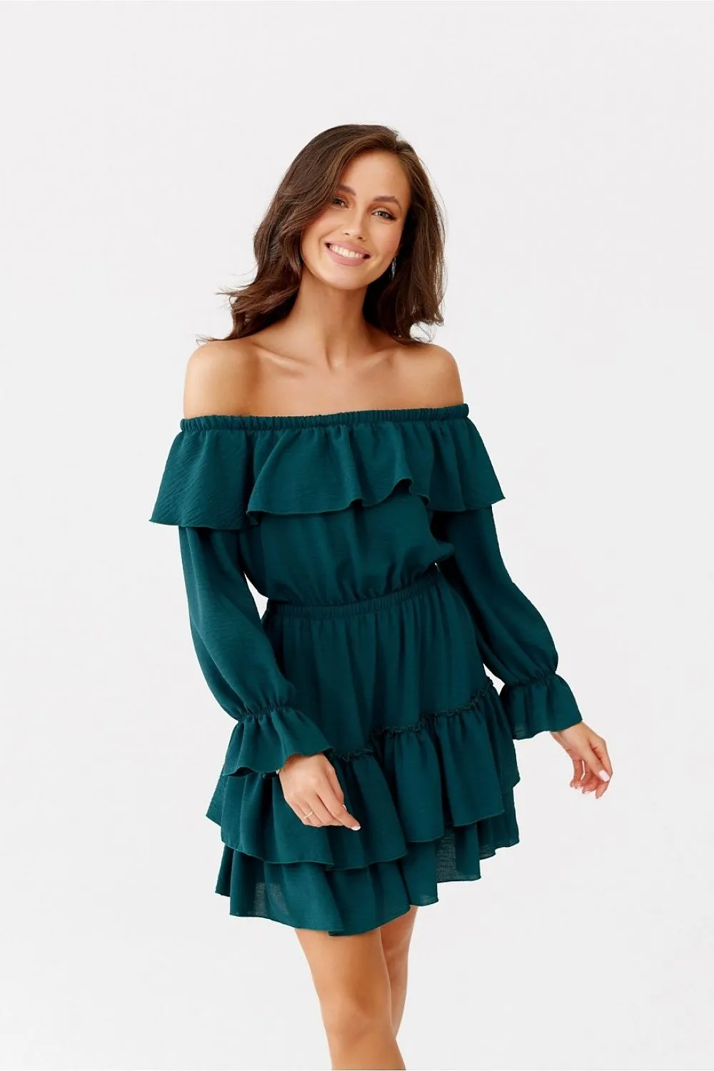 Ruffled Sleeve Flared Midi Dress