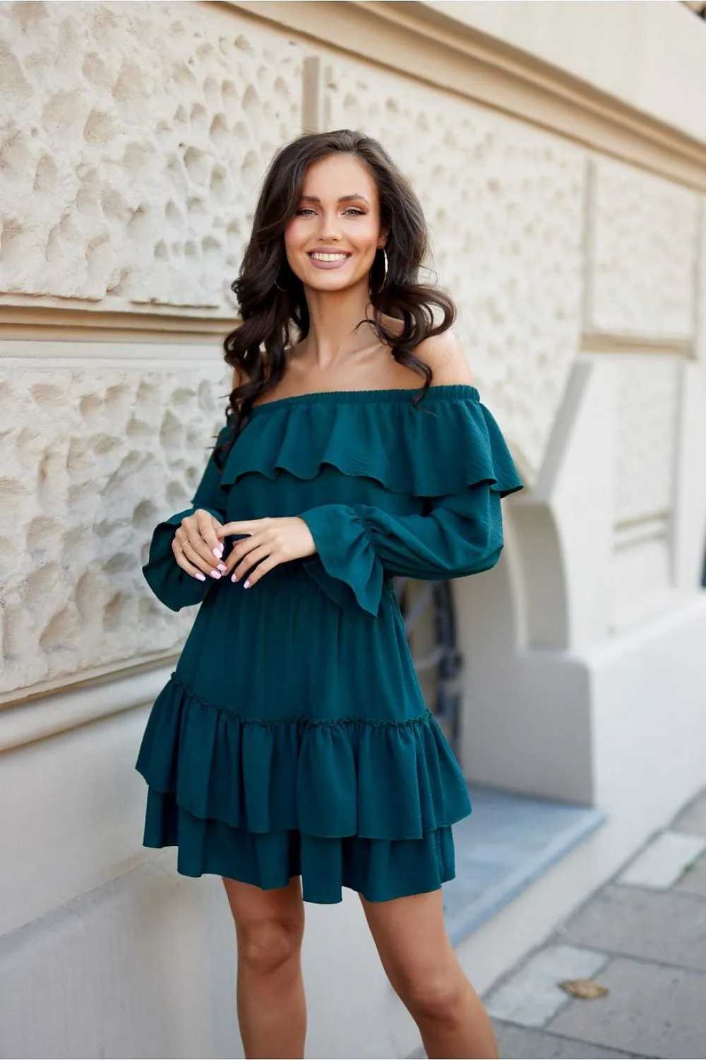 Ruffled Sleeve Flared Midi Dress