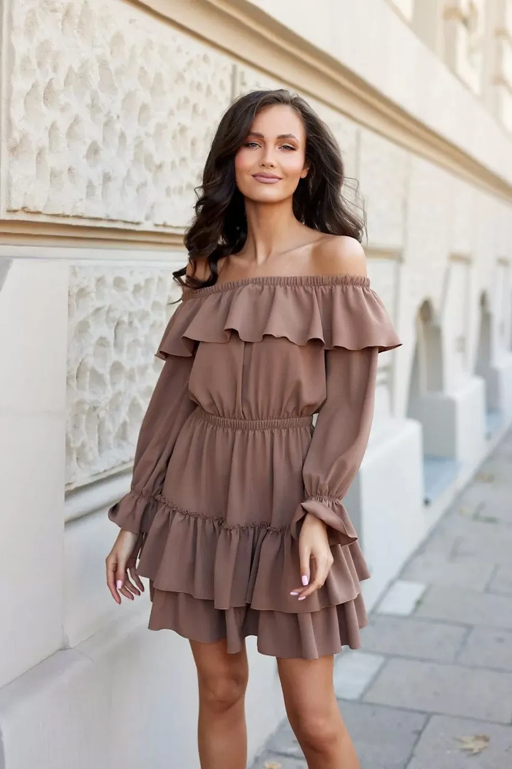 Ruffled Sleeve Flared Midi Dress