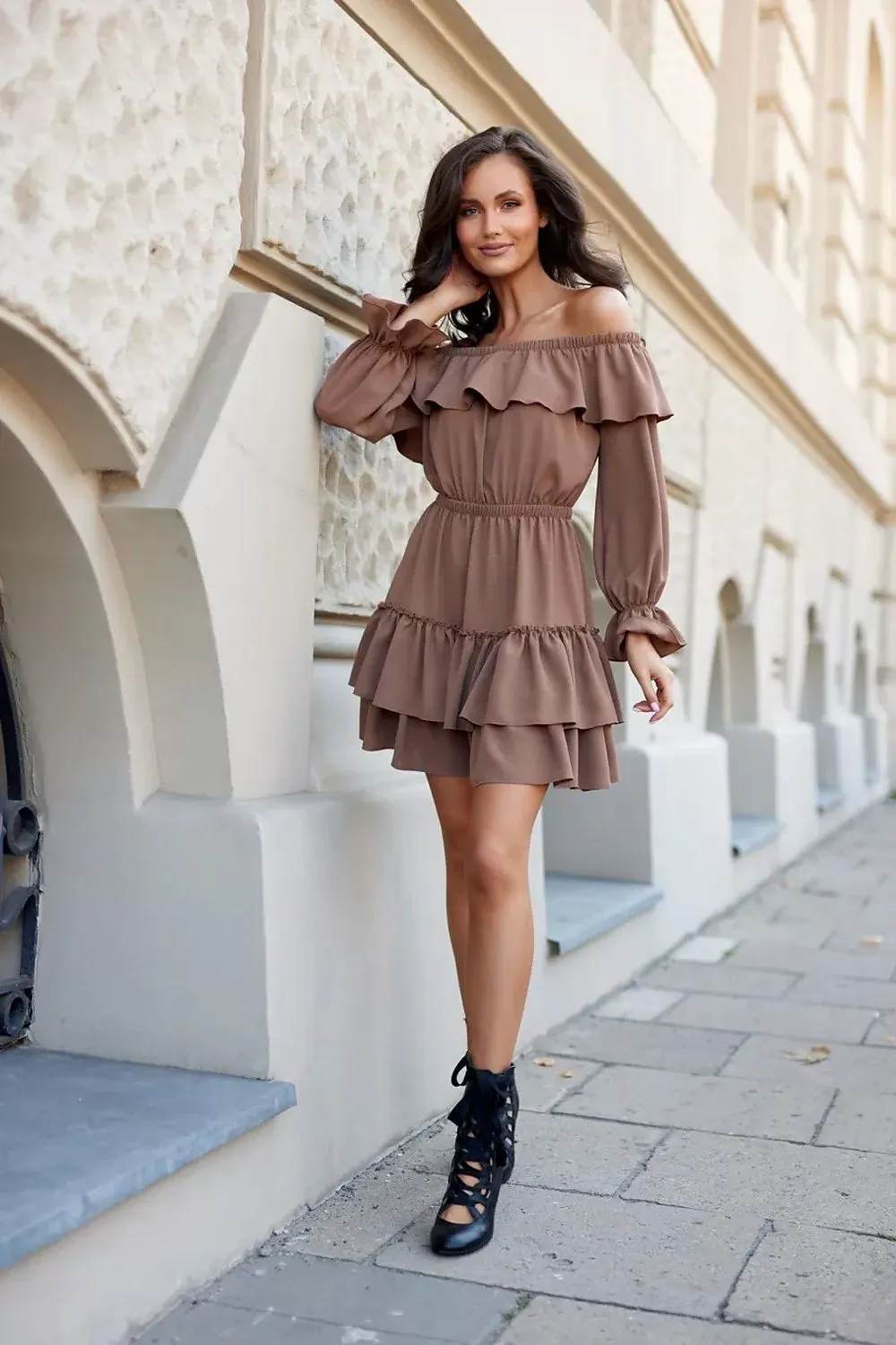Ruffled Sleeve Flared Midi Dress