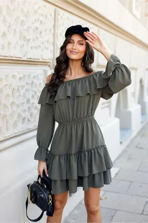 Ruffled Sleeve Flared Midi Dress