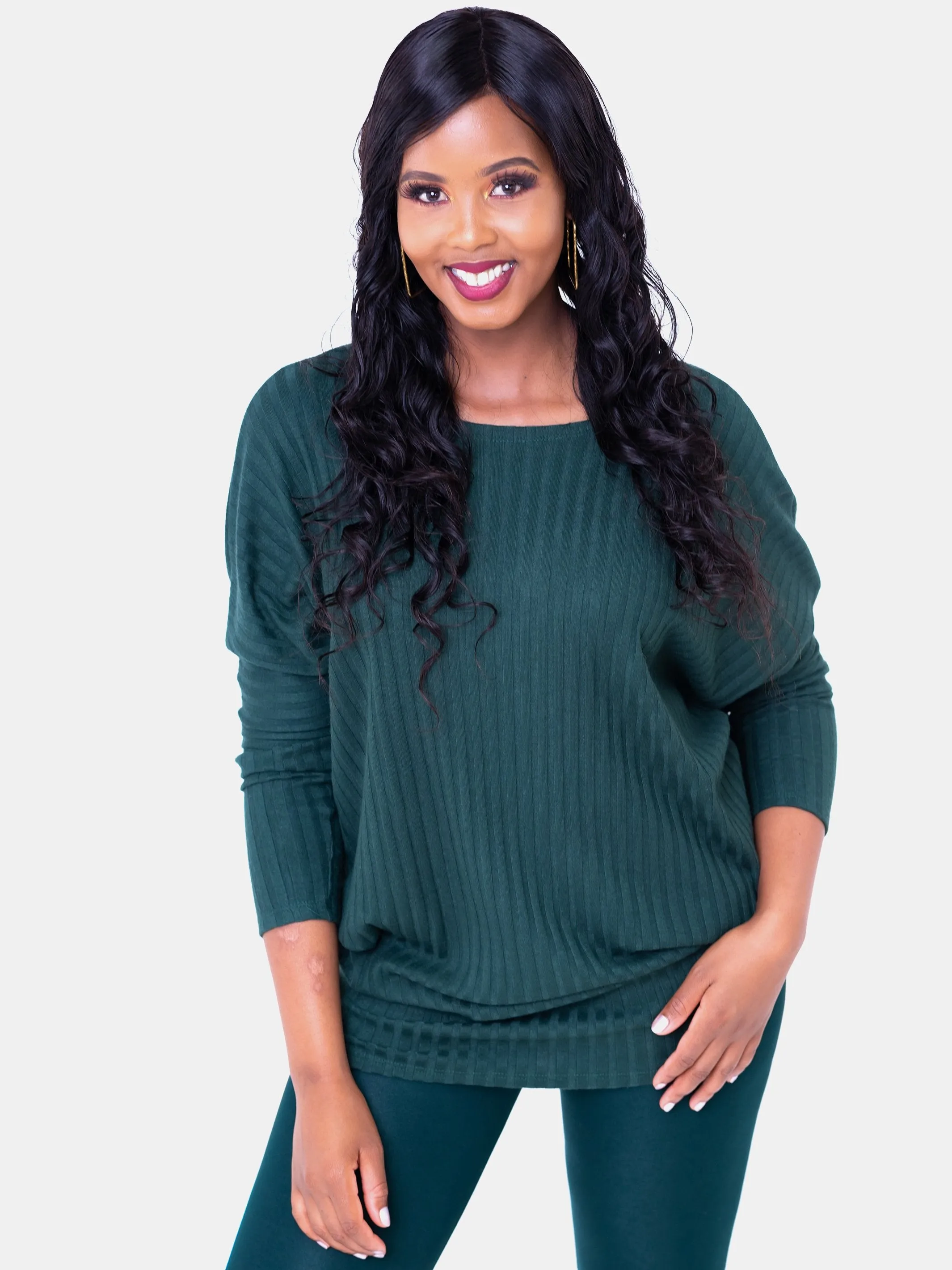 Safari Basic Tunic Dolman Sweater Top - Dark Green