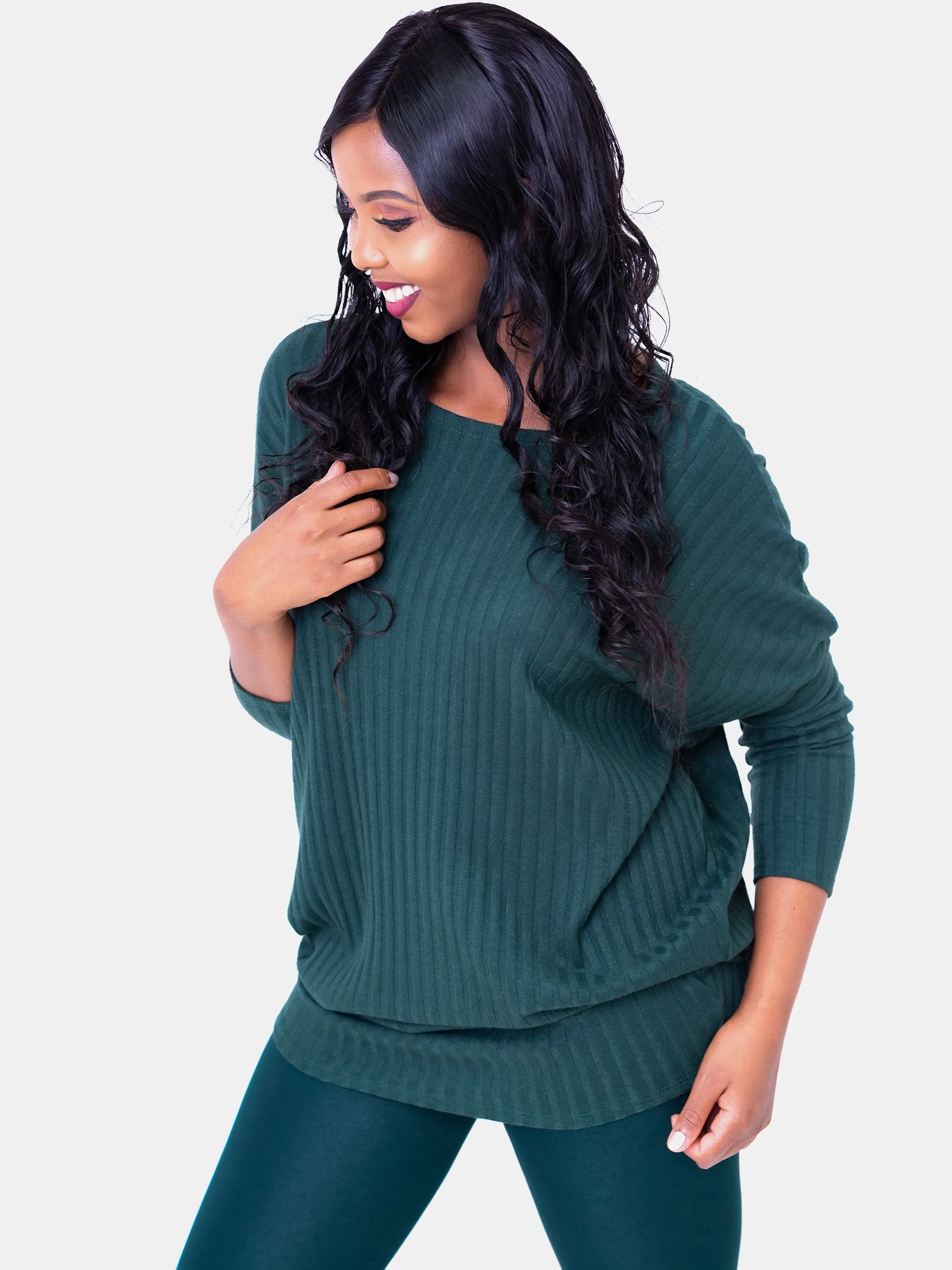 Safari Basic Tunic Dolman Sweater Top - Dark Green