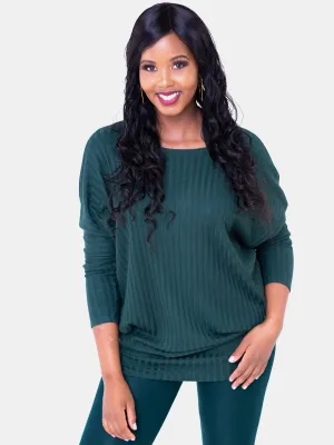 Safari Basic Tunic Dolman Sweater Top - Dark Green