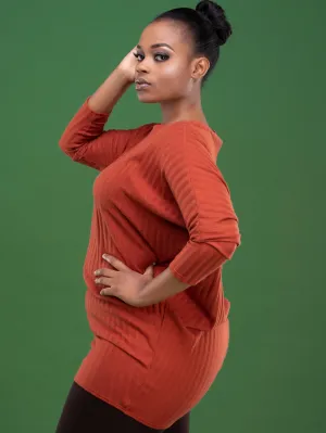 Safari Basic Tunic Dolman Sweater Top - Rust