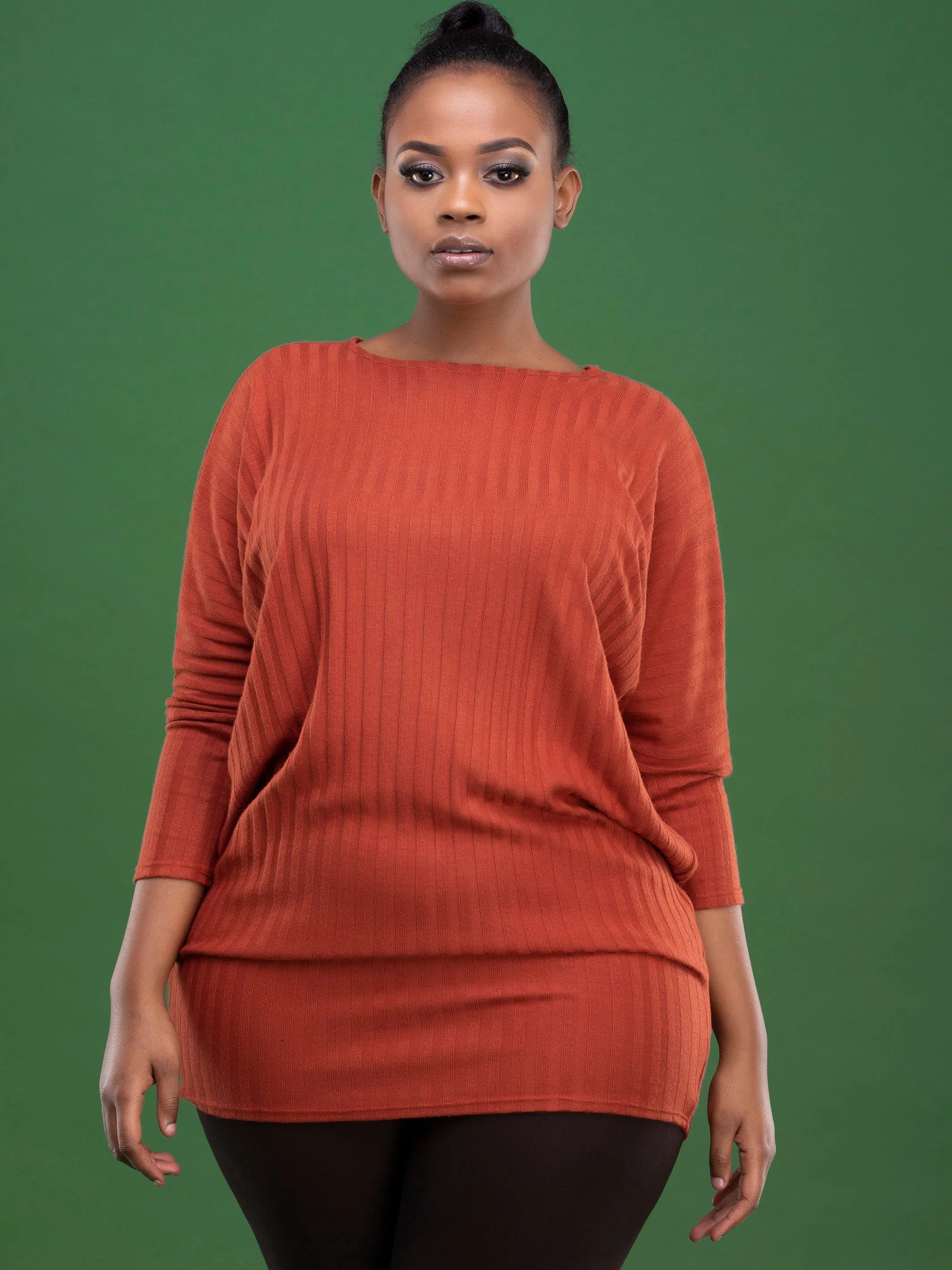 Safari Basic Tunic Dolman Sweater Top - Rust