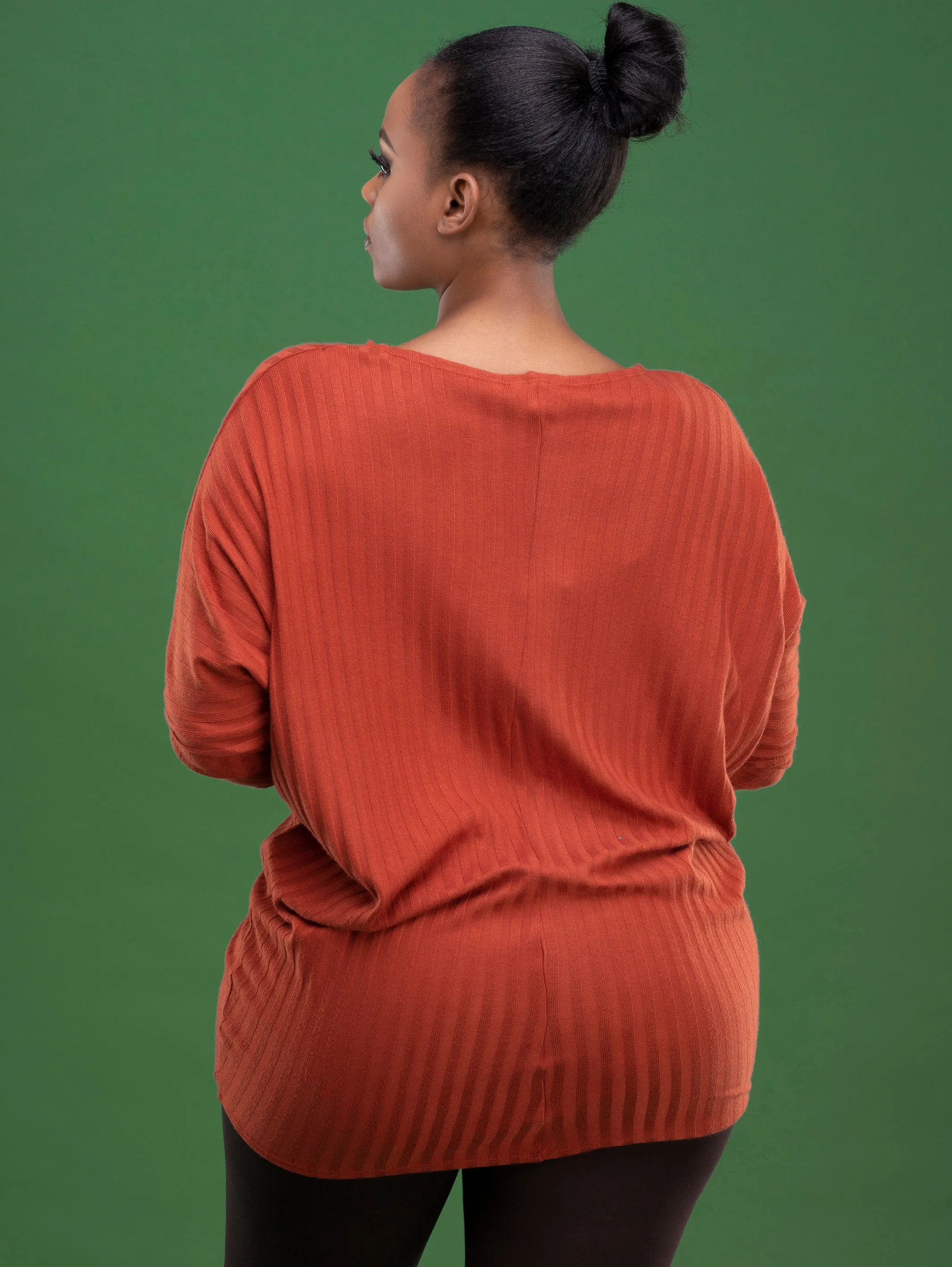 Safari Basic Tunic Dolman Sweater Top - Rust