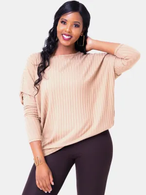 Safari Basic Tunic Dolman Sweater Top - Taupe