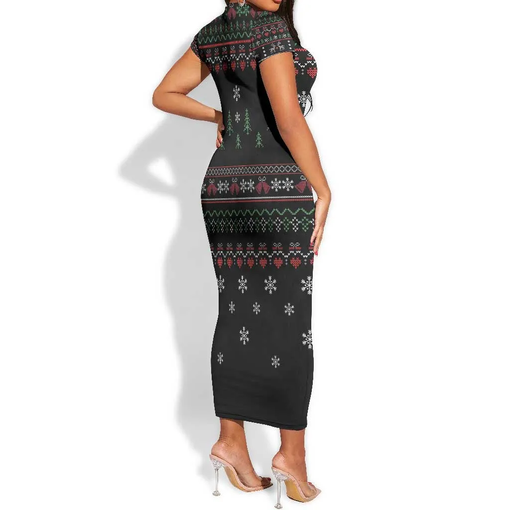 Santa Claus African Christmas Short Sleeve Bodycon Dress Traditional Costume DT03