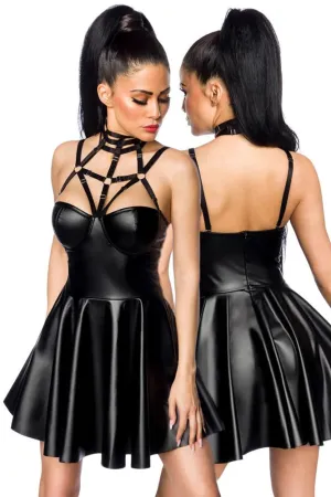 Saresia Harness Flared Mini Wetlook Dress