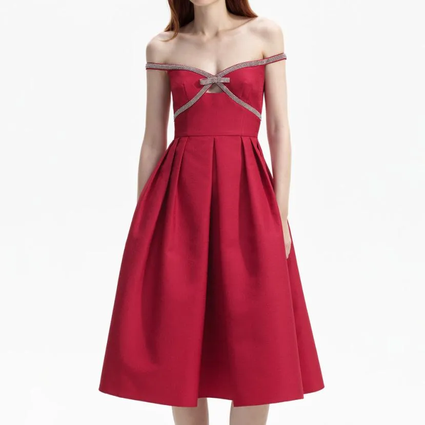 Self-Portrait Bow-embellished Midi Dress In Red UK 12