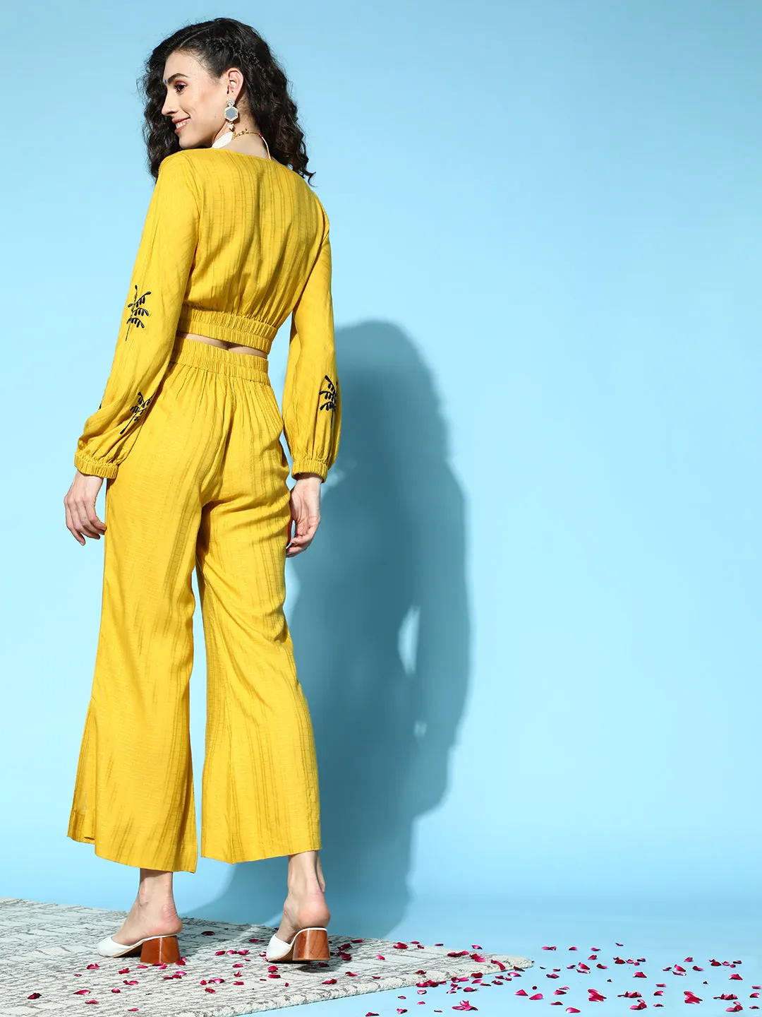 Self Weave Rayon Mustard Co-ords Set