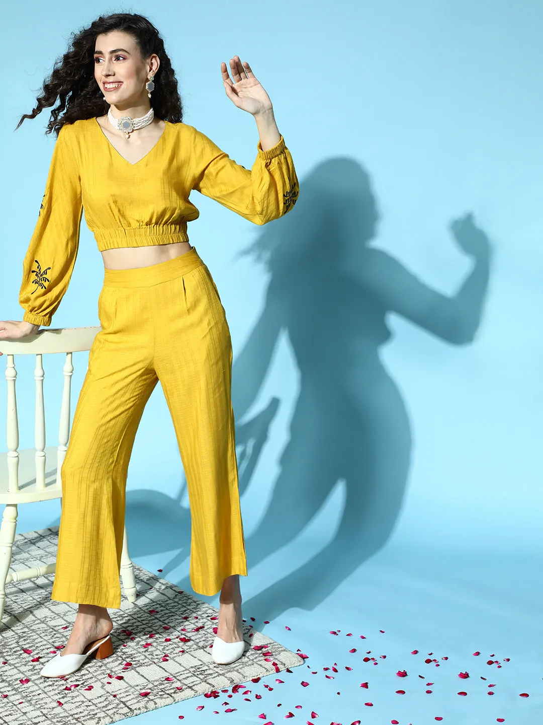 Self Weave Rayon Mustard Co-ords Set