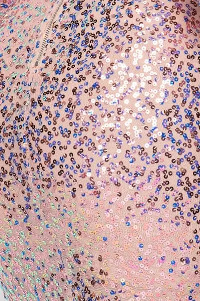 Sequins Mock Neck Mini Dress - Pink -