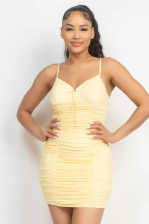 Shirred Bodycon Ruffled Trim Dress