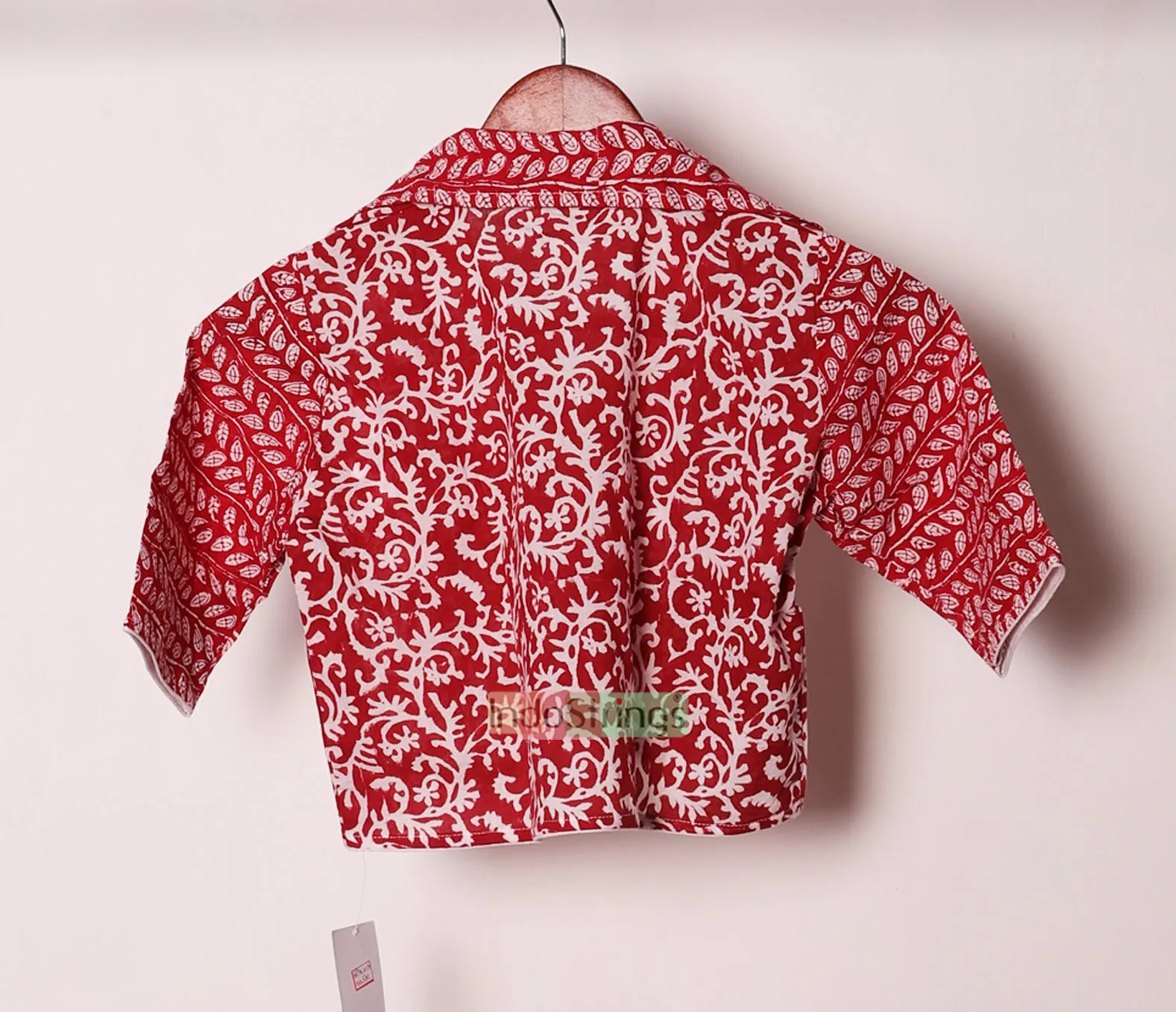 Shirt Collar Glass Sleeve Blouse (Red)
