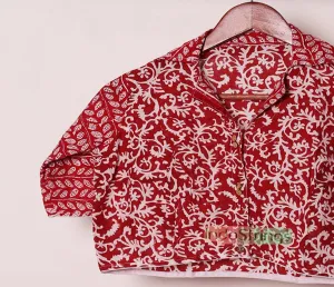 Shirt Collar Glass Sleeve Blouse (Red)