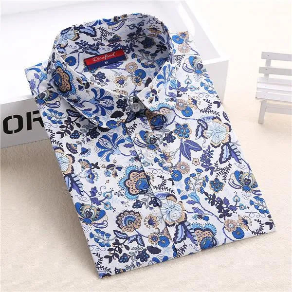 Shirt Women Animal Cotton Blouse Fashion Long Sleeve Ladies Tops Floral Print Paisley Women Blouses Casual