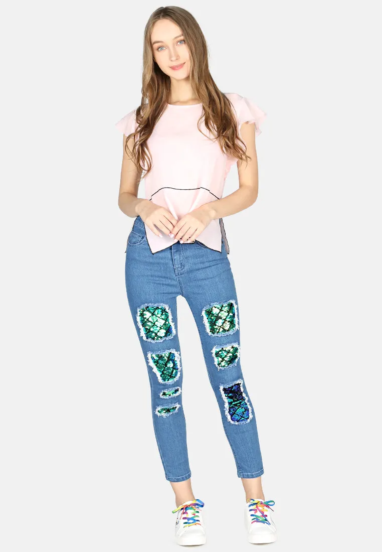 short flutter sleeve casual top