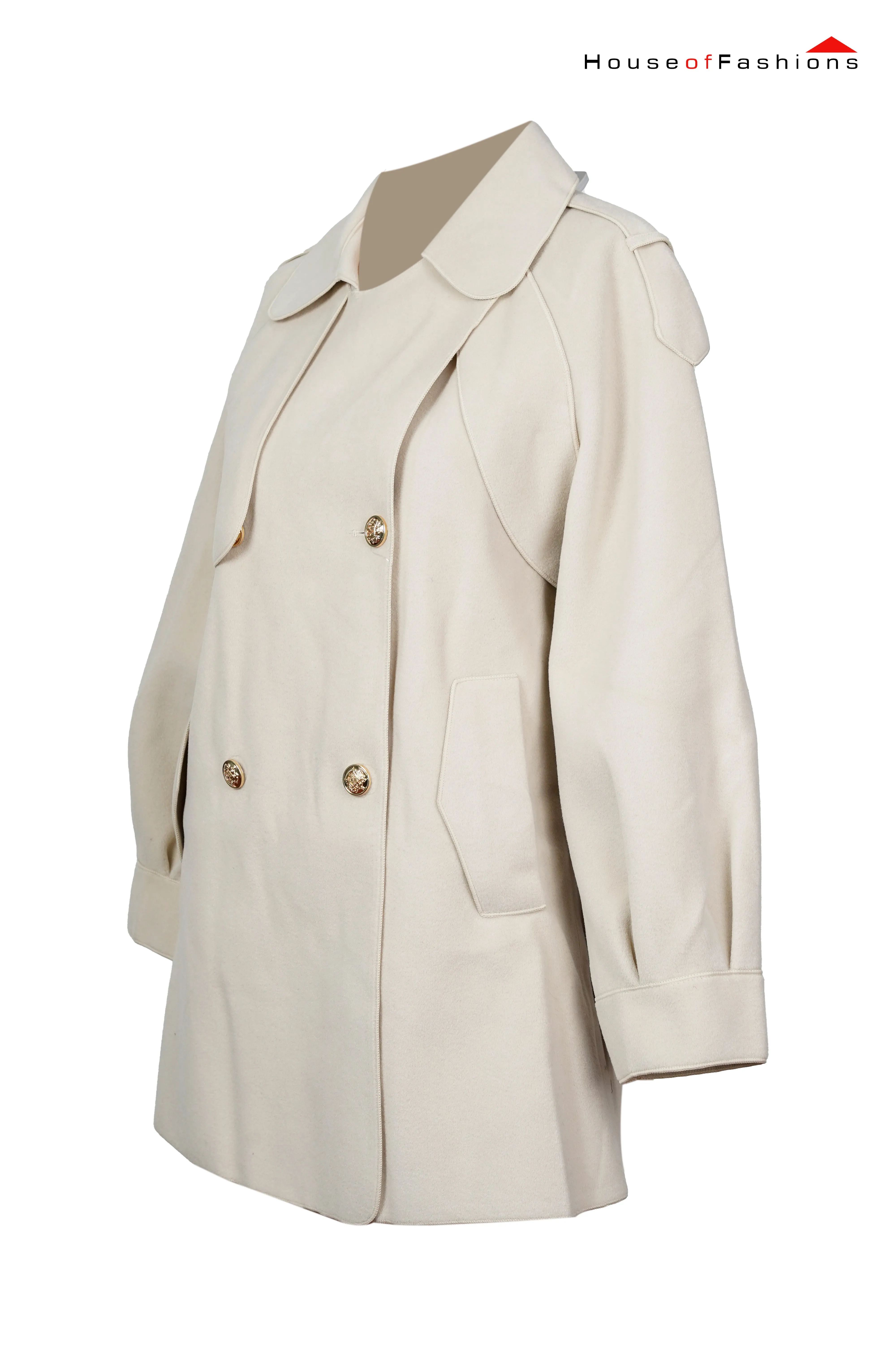 Short two-row trench coat with a high cotton content