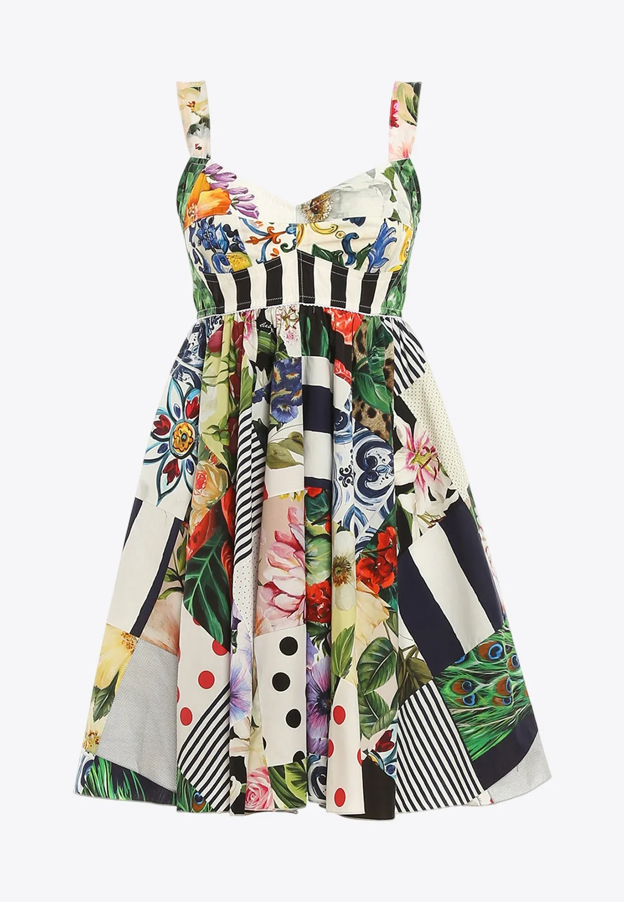 Sicilian Patchwork Mini Flared Dress