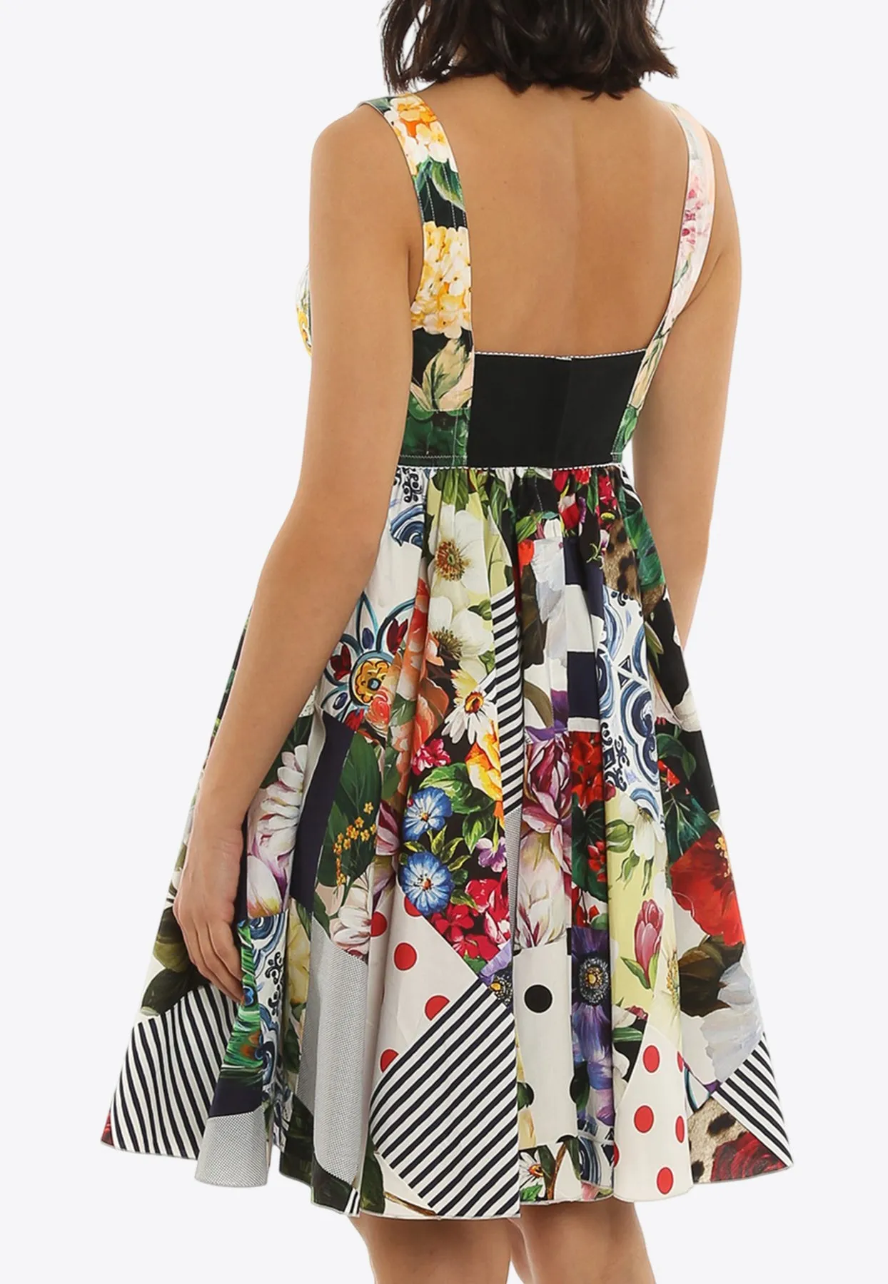 Sicilian Patchwork Mini Flared Dress