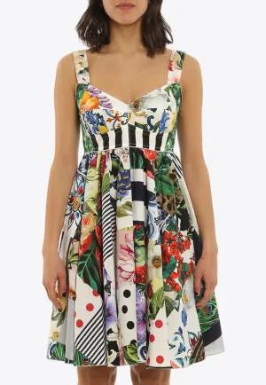 Sicilian Patchwork Mini Flared Dress