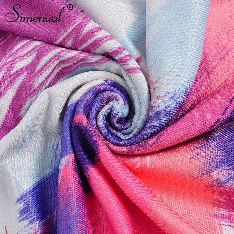 Simenual Backless Criss Cross Hot Sexy Midi Kleider Frauen Gurt Ärmellose Partei Clubwear Tie Dye Drucken Dünne Bodycon Kleid Neue